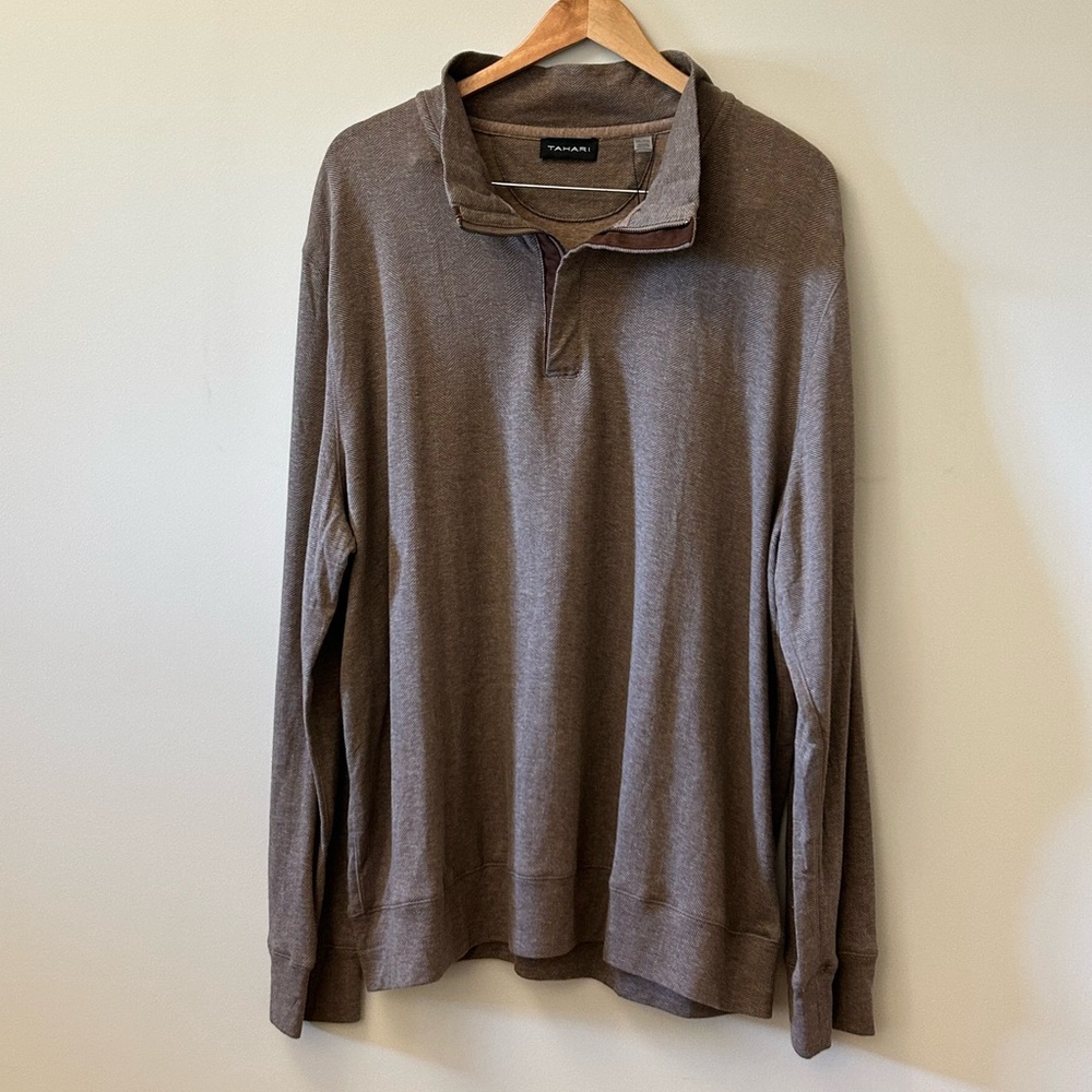 Tahari Men’s Herringbone Brown Quarter-Zip Long Sleeve Pullover Sweater XXL NEW